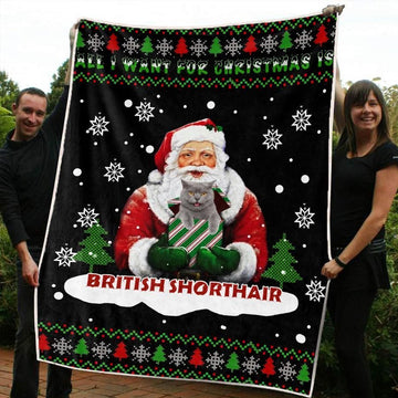 litzzy British Shorthair Christmas CL20110285MDF Sherpa Fleece Blanket Sherpa Fleece Blanket   