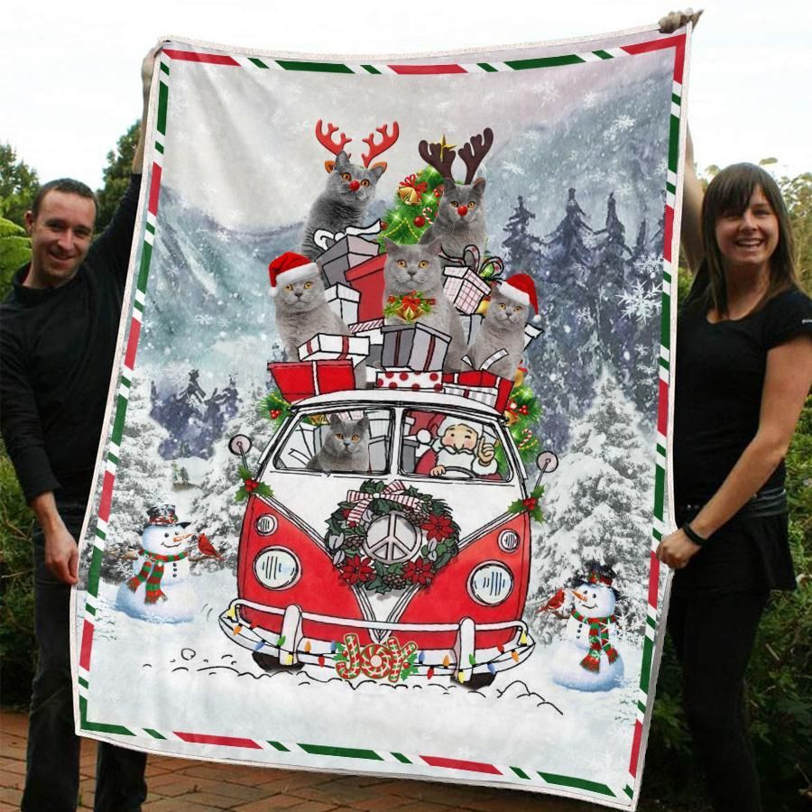 litzzy British Shorthair Christmas CL20110287MDF Sherpa Fleece Blanket Sherpa Fleece Blanket   