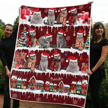 litzzy British Shorthair Christmas CL20110288MDF Sherpa Fleece Blanket Sherpa Fleece Blanket   