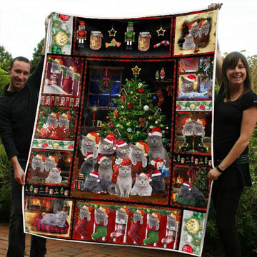 litzzy British Shorthair Christmas CL20110289MDF Sherpa Fleece Blanket Sherpa Fleece Blanket   