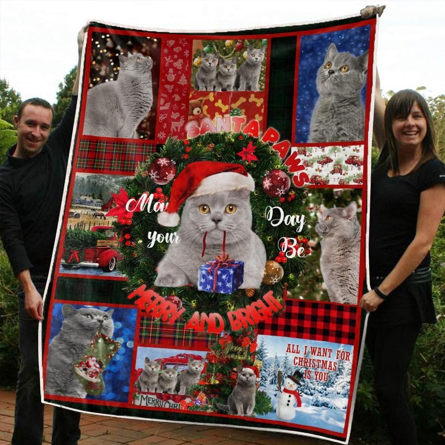 litzzy British Shorthair Christmas CL20110291MDF Sherpa Fleece Blanket Sherpa Fleece Blanket   