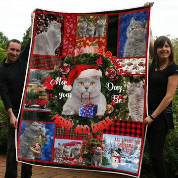 litzzy British Shorthair Christmas CL20110291MDF Sherpa Fleece Blanket Sherpa Fleece Blanket   