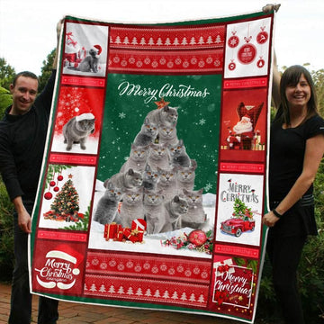 litzzy British Shorthair Christmas CL20110292MDF Sherpa Fleece Blanket Sherpa Fleece Blanket   