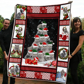 litzzy British Shorthair Christmas CL20110293MDF Sherpa Fleece Blanket Sherpa Fleece Blanket   