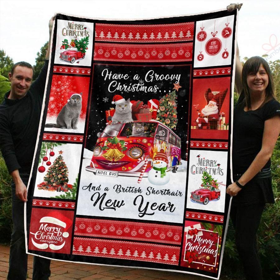litzzy British Shorthair Red Truck Christmas AM2810358CL Sherpa Fleece Blanket Sherpa Fleece Blanket   