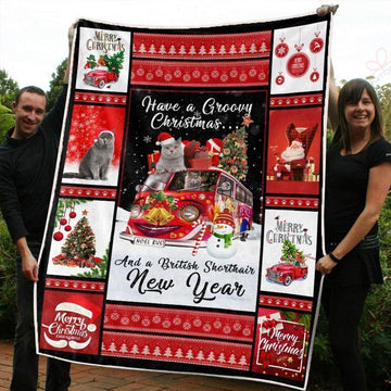 litzzy British Shorthair Red Truck Christmas AM2810358CL Sherpa Fleece Blanket Sherpa Fleece Blanket   
