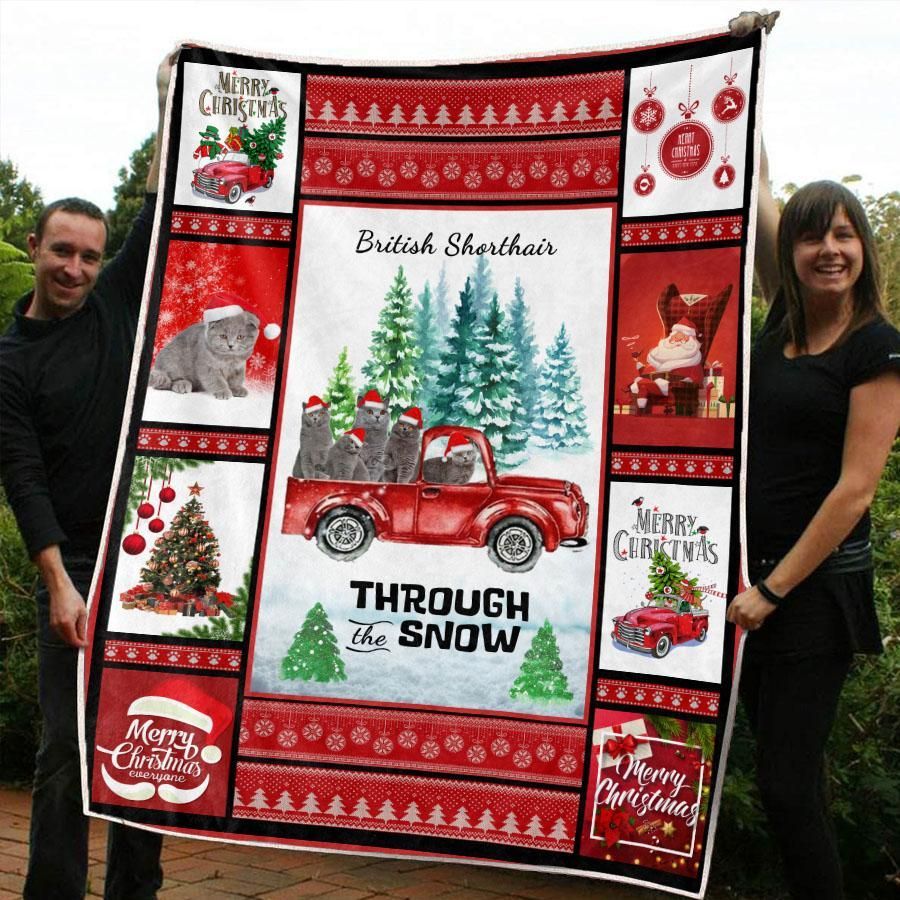 litzzy British Shorthair Red Truck Christmas CL20110307MDF Sherpa Fleece Blanket Sherpa Fleece Blanket   