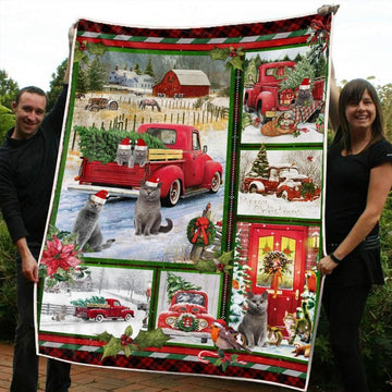 litzzy British Shorthair Red Truck Christmas CL20110308MDF Sherpa Fleece Blanket Sherpa Fleece Blanket   