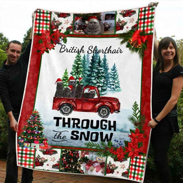 litzzy British Shorthair Red Truck Christmas CL20110309MDF Sherpa Fleece Blanket Sherpa Fleece Blanket   