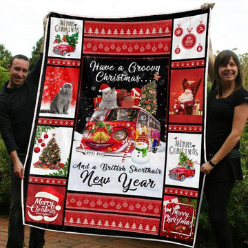 litzzy British Shorthair Red Truck Christmas CL20110310MDF Sherpa Fleece Blanket Sherpa Fleece Blanket   