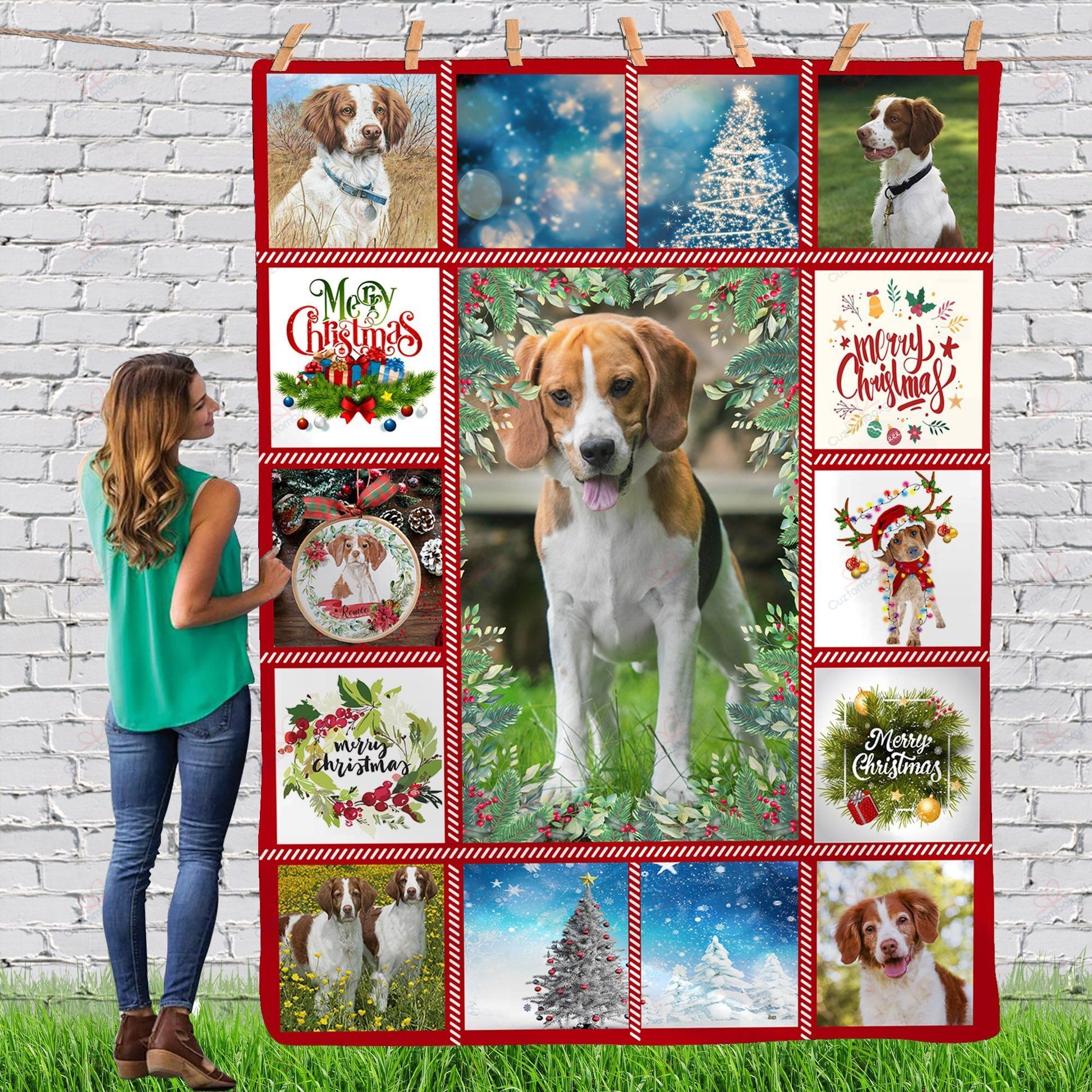 litzzy Brittany Spaniels Gorgeous Merry Christmas Dog Reindeer Xmas TH0911063CL Sherpa Fleece Blanket fleece blanket   