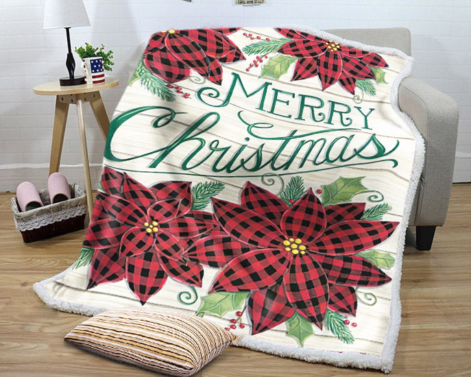 litzzy Buffalo Plaid Poinsettia Christmas NI1310072KL Sherpa Fleece Blanket Sherpa Fleece Blanket   
