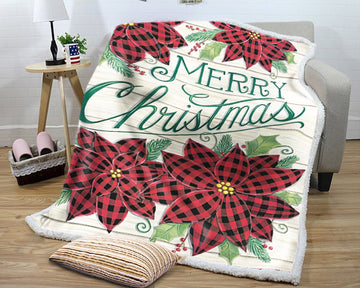 litzzy Buffalo Plaid Poinsettia Christmas NI1310072KL Sherpa Fleece Blanket Sherpa Fleece Blanket   