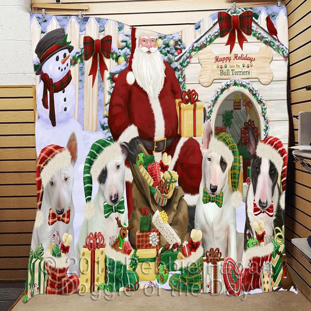 litzzy Bull Terrier Christmas Doghouse CL18110488MDQ Fleece Blanket fleece blanket   