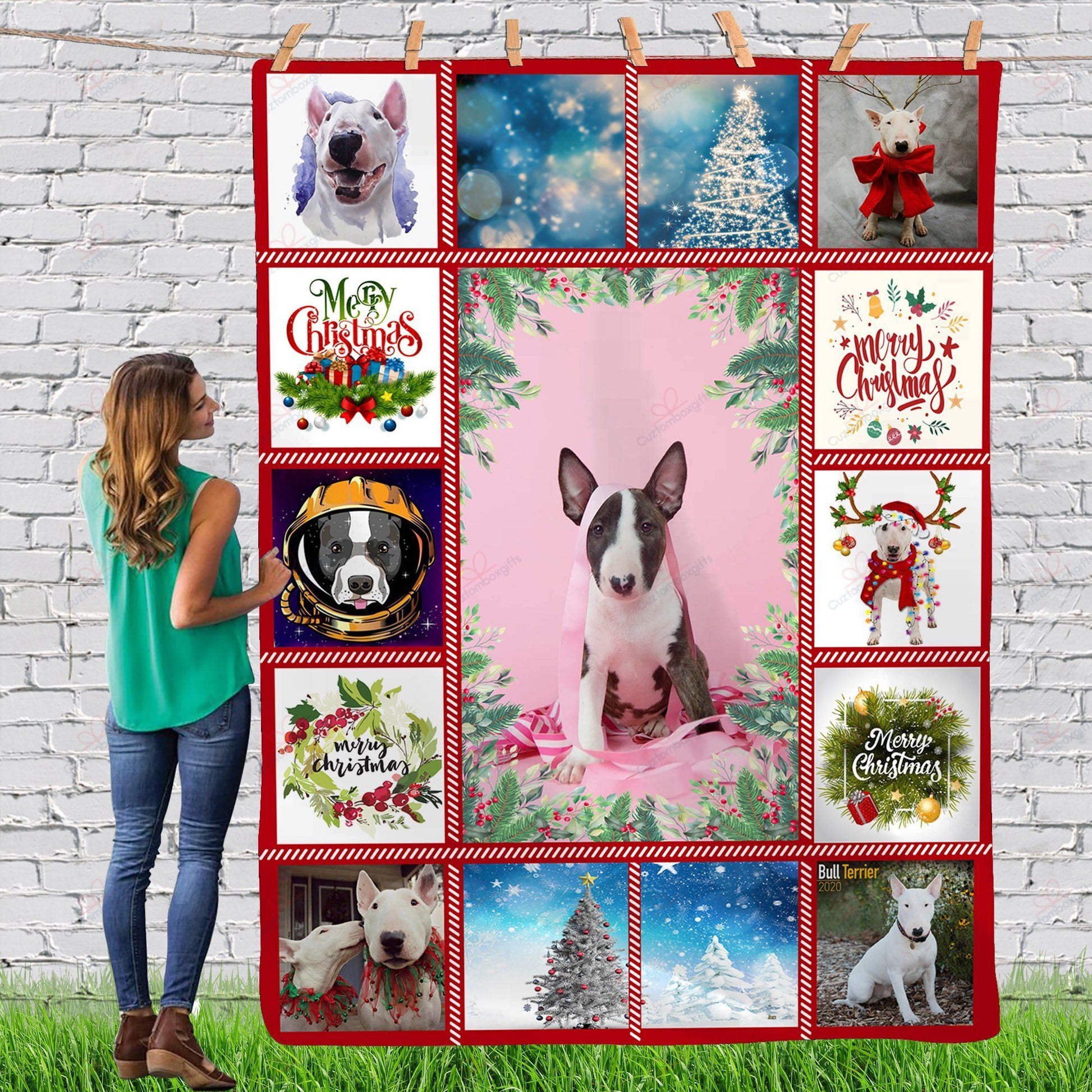 litzzy Bull Terrier Gorgeous Merry Christmas Dog Reindeer Xmas TH0911064CL Sherpa Fleece Blanket fleece blanket   