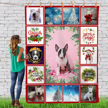 litzzy Bull Terrier Gorgeous Merry Christmas Dog Reindeer Xmas TH0911064CL Sherpa Fleece Blanket fleece blanket   