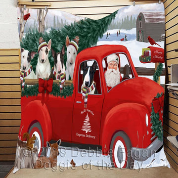 litzzy Bull Terrier Red Truck Christmas CL18110497MDQ Fleece Blanket Quilt Blanket   