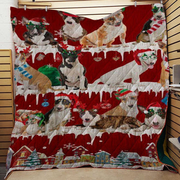 litzzy Bull Terrier Snow Christmas CL11120113MDQ Fleece Blanket Quilt Blanket   