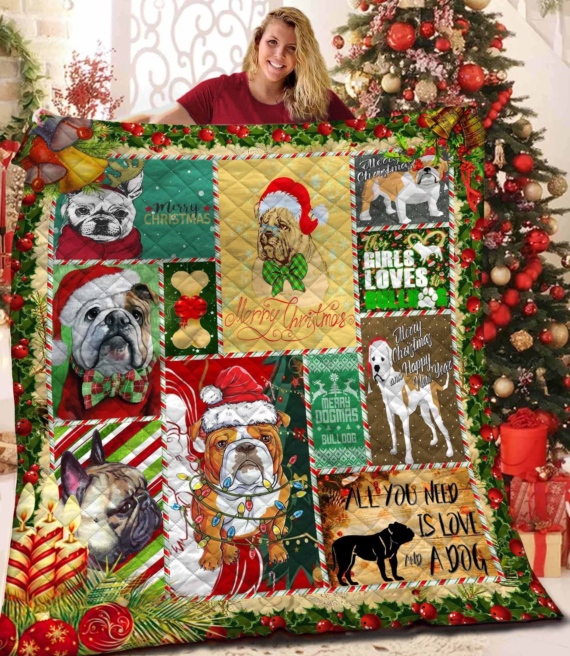 litzzy Bulldog Bulldog Christmas Time Fleece Blanket Dhc04011765Dd Quilt Blanket   