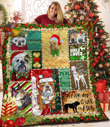litzzy Bulldog Bulldog Christmas Time Fleece Blanket Dhc04011765Dd Quilt Blanket   