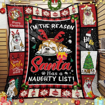 litzzy Bulldog Christmas 1 GS-CL-LD3110 Fleece Blanket Quilt Blanket   