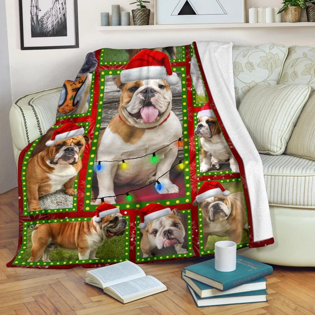 litzzy Bulldog Christmas CL04120081MDF Sherpa Fleece Blanket Sherpa Fleece Blanket   
