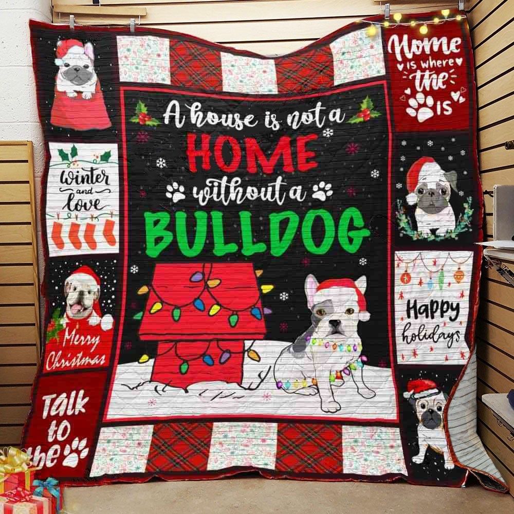 litzzy Bulldog Christmas CLA0412730Q Fleece Blanket Quilt Blanket   