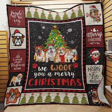 litzzy Bulldog Christmas CLA0611105Q Fleece Blanket Quilt Blanket   