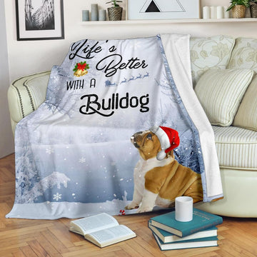 litzzy Bulldog Christmas CLH2312065F Sherpa Fleece Blanket Sherpa Fleece Blanket   