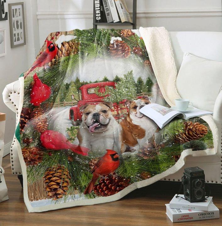 litzzy Bulldog Christmas DTC171111 Fleece Blanket Sherpa Fleece Blanket   