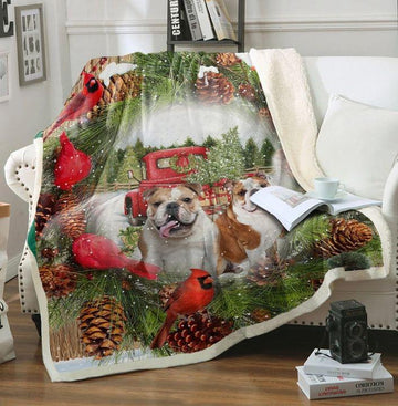 litzzy Bulldog Christmas DTC171111 Fleece Blanket Sherpa Fleece Blanket   