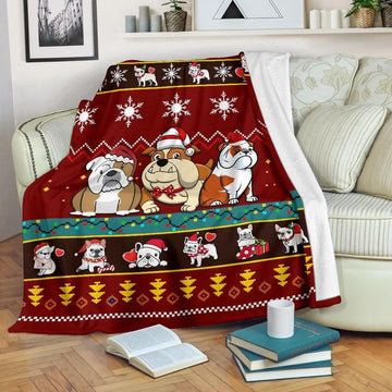 litzzy Bulldog Christmas DTC221020 Fleece Blanket Sherpa Fleece Blanket   