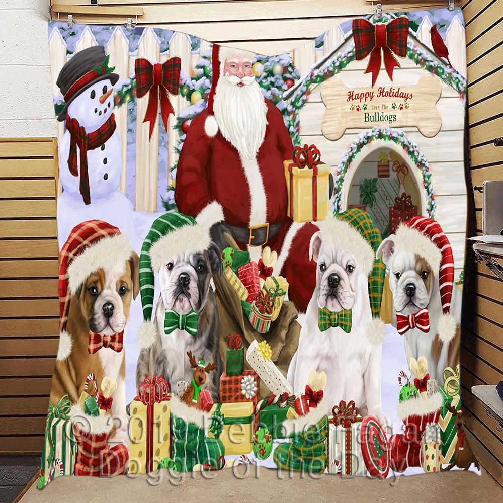 litzzy Bulldog Christmas Doghouse CL18110504MDQ Fleece Blanket fleece blanket   