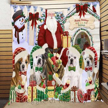 litzzy Bulldog Christmas Doghouse CL18110504MDQ Fleece Blanket fleece blanket   
