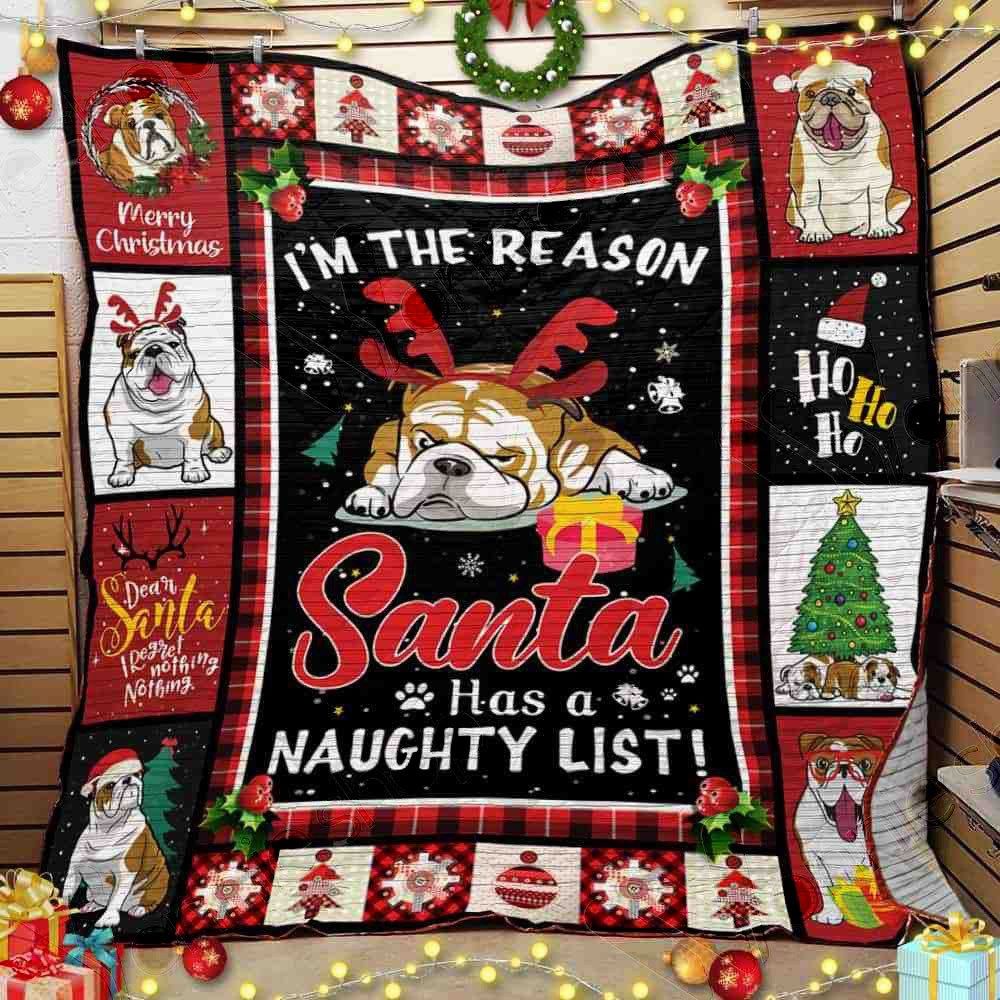 litzzy Bulldog Christmas Fleece Blanket ABC07111939 Quilt Blanket   