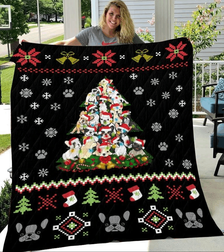 litzzy Bulldog Christmas Tree CLM2012097S Sherpa Fleece Blanket Sherpa Fleece Blanket   