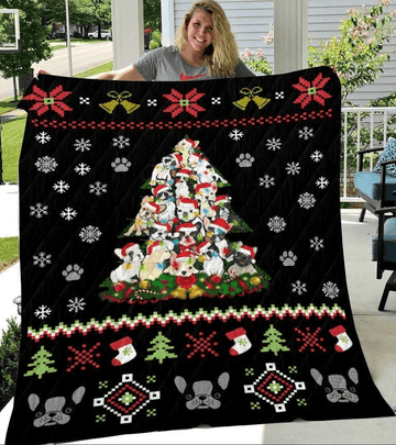 litzzy Bulldog Christmas Tree CLM2012097S Sherpa Fleece Blanket Sherpa Fleece Blanket   