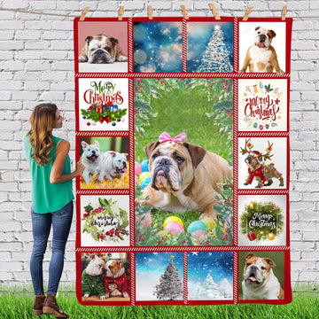 litzzy Bulldog Gorgeous Merry Christmas Dog Reindeer Xmas TH0911065CL Sherpa Fleece Blanket fleece blanket   