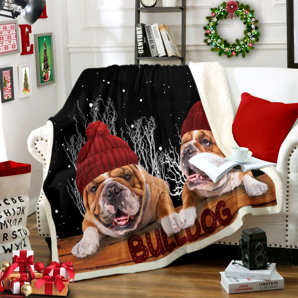 litzzy Bulldog Merry Christmas CG0611014TT Sherpa Fleece Sherpa Fleece Blanket   