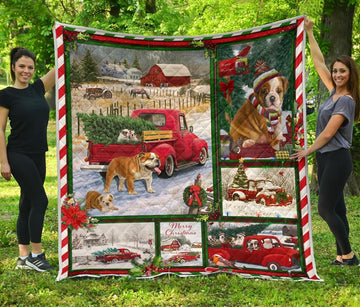 litzzy Bulldog Red Truck Christmas CL05120055MDQ Fleece Blanket Quilt Blanket   