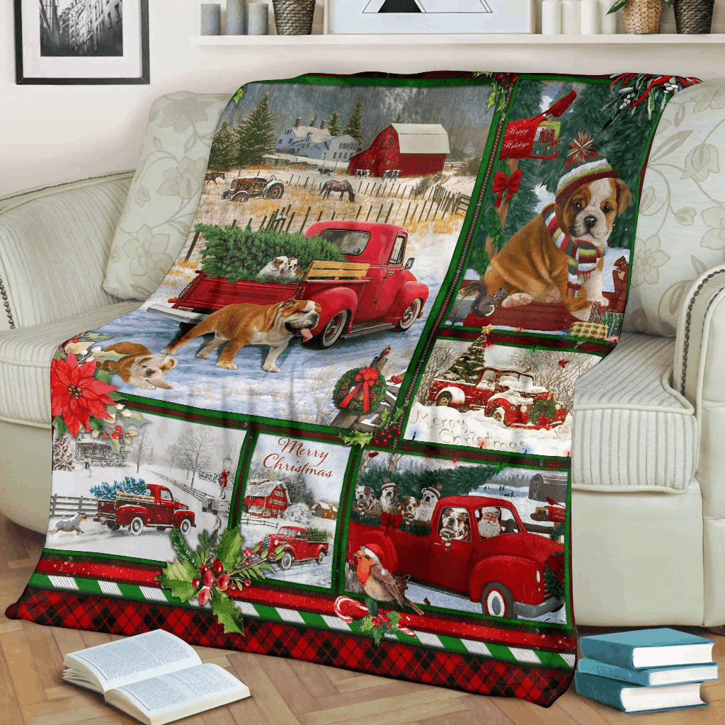 litzzy Bulldog Red Truck Christmas GS-CL-KC0307 Sherpa Fleece Blanket Sherpa Fleece Blanket   