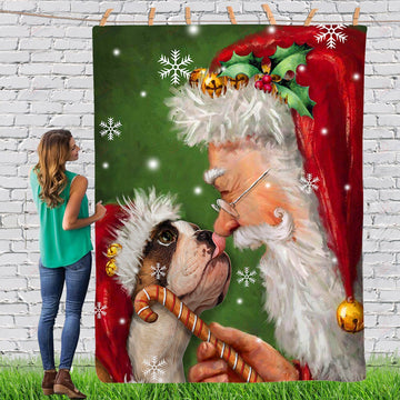 litzzy Bulldog Smile With Santa Claus Christmas Snow And Sticks Merry Xmas Gorgeous TH0911066CL Sherpa Fleece Blanket Sherpa Fleece Blanket   