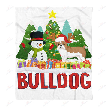 litzzy Bulldog Snowman Christmas Tree AM2410781CL Sherpa Fleece Blanket Sherpa Fleece Blanket   