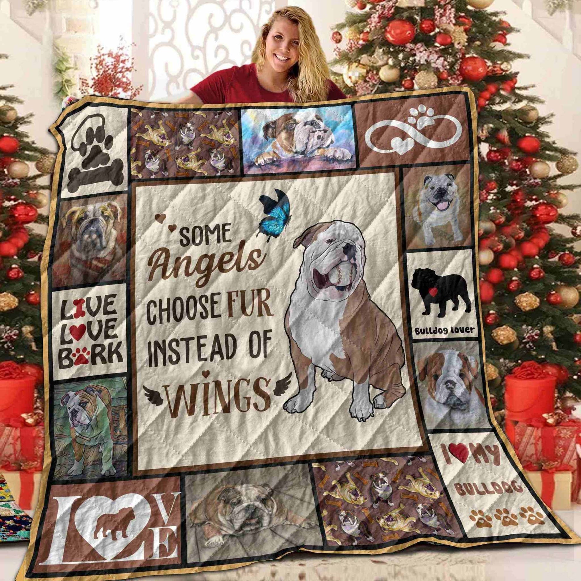 litzzy Bulldog Some Angels Choose Fur Fleece Blanket Christmas Christmas Gifts Merry Christmas Holiday Gifts Gift Dhc03011716Dd Quilt Blanket   