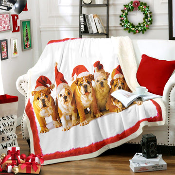 litzzy Bulldogs Christmas TT1411029TT Sherpa Fleece Blanket Sherpa Fleece Blanket   