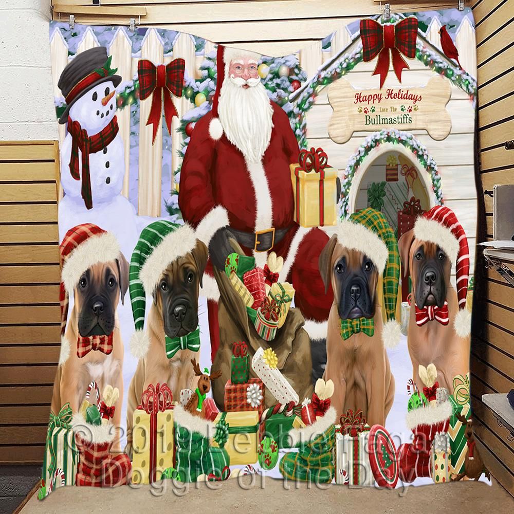 litzzy Bullmastiff Christmas Doghouse CL18110521MDQ Fleece Blanket fleece blanket   