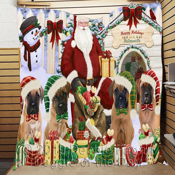 litzzy Bullmastiff Christmas Doghouse CL18110521MDQ Fleece Blanket fleece blanket   