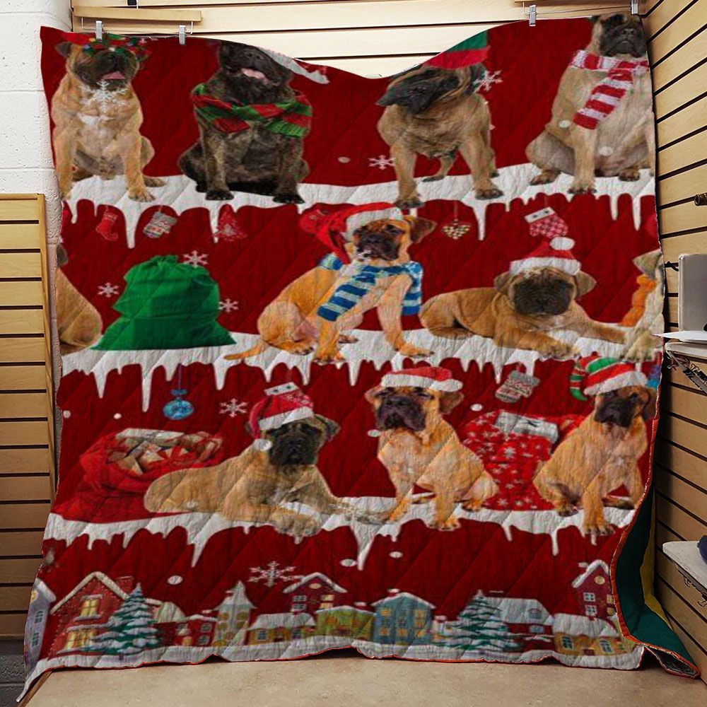 litzzy Bullmastiff Snow Christmas CL11120114MDQ Fleece Blanket Quilt Blanket   
