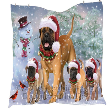 litzzy Bullmastiffs Christmas Dog Running CL18110532MDQ Fleece Blanket fleece blanket   