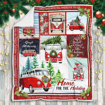 litzzy Bus Christmas GS-CL-QD1511 Sherpa Fleece Blanket Sherpa Fleece Blanket   